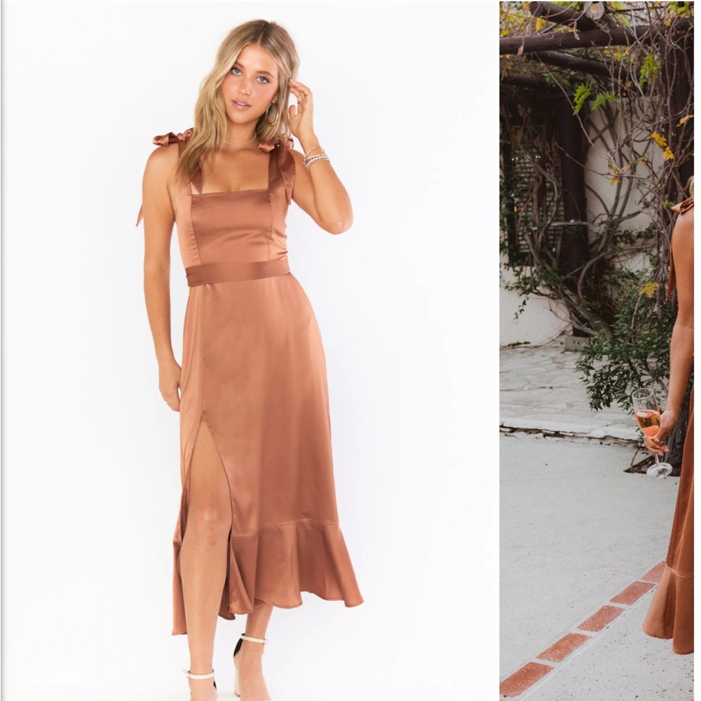 Show me your mumu Claire midi dress satin  Elegant Brown Sleeveless